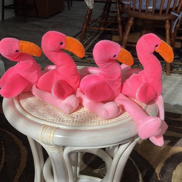 95' TY ORIGINAL BEANIE BABY PINKY THE FLAMINGO  set of 4 - 3 with pvc  pellets - Picture 16 of 16